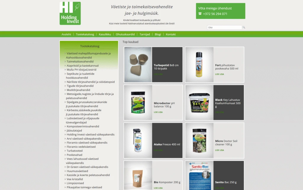 Kodulehe teksti ekraanipilt